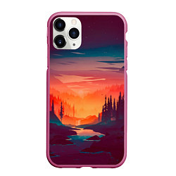 Чехол iPhone 11 Pro матовый Minimal forest sunset, цвет: 3D-малиновый