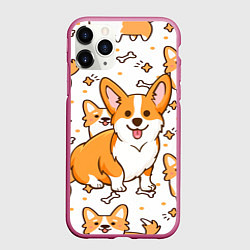 Чехол iPhone 11 Pro матовый Корги, цвет: 3D-малиновый