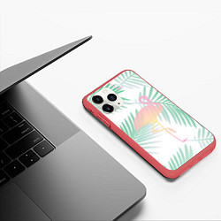 Чехол iPhone 11 Pro матовый Фламинго в джунглях, цвет: 3D-красный — фото 2