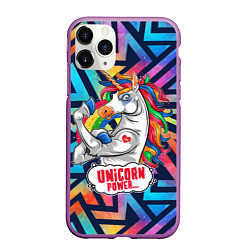 Чехол iPhone 11 Pro матовый Unicorn Power Единорог, цвет: 3D-фиолетовый