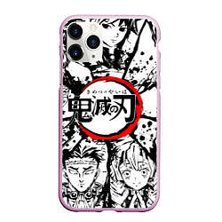 Чехол iPhone 11 Pro матовый Kimetsu no yaiba чернобелый аниме коллаж, цвет: 3D-розовый