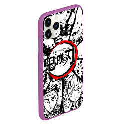 Чехол iPhone 11 Pro матовый Kimetsu no yaiba чернобелый аниме коллаж, цвет: 3D-фиолетовый — фото 2