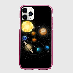 Чехол iPhone 11 Pro матовый Солнечная Система, цвет: 3D-малиновый