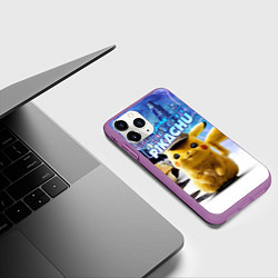 Чехол iPhone 11 Pro матовый Детектив Пикачу, цвет: 3D-фиолетовый — фото 2