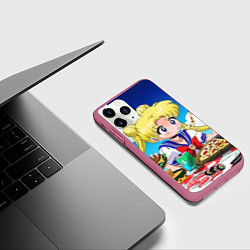 Чехол iPhone 11 Pro матовый Пицца Мун, цвет: 3D-малиновый — фото 2