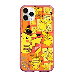 Чехол iPhone 11 Pro матовый Pikachu, цвет: 3D-малиновый