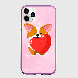 Чехол iPhone 11 Pro матовый Милый корги, цвет: 3D-фиолетовый