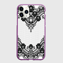 Чехол iPhone 11 Pro матовый Кружева, цвет: 3D-фиолетовый