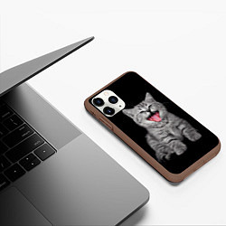 Чехол iPhone 11 Pro матовый Кричащий кот, цвет: 3D-коричневый — фото 2
