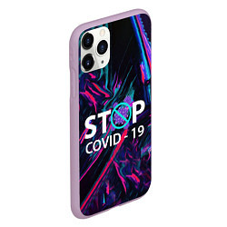 Чехол iPhone 11 Pro матовый Стоп covid-19, цвет: 3D-сиреневый — фото 2