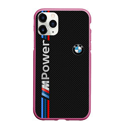 Чехол iPhone 11 Pro матовый BMW POWER CARBON, цвет: 3D-малиновый