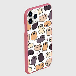 Чехол iPhone 11 Pro матовый Милые мопсы, цвет: 3D-малиновый — фото 2