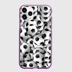 Чехол iPhone 11 Pro матовый Футбольные мячи много, цвет: 3D-фиолетовый