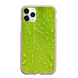 Чехол iPhone 11 Pro матовый Листок с росой, цвет: 3D-розовый