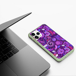 Чехол iPhone 11 Pro матовый Фиолетовый этнический дудлинг, цвет: 3D-салатовый — фото 2