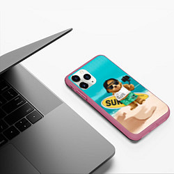 Чехол iPhone 11 Pro матовый Медвежонок серфер, цвет: 3D-малиновый — фото 2
