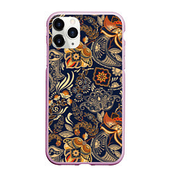 Чехол iPhone 11 Pro матовый Узор орнамент цветы этно, цвет: 3D-розовый