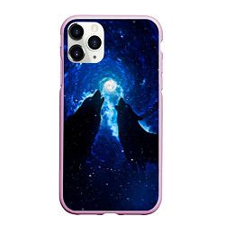Чехол iPhone 11 Pro матовый Волки силуэты звездное небо, цвет: 3D-розовый
