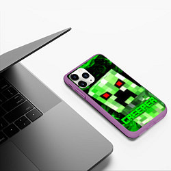 Чехол iPhone 11 Pro матовый MINECRAFT CREEPER, цвет: 3D-фиолетовый — фото 2