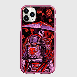 Чехол iPhone 11 Pro матовый Самурай в розах, цвет: 3D-малиновый