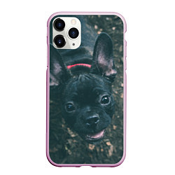 Чехол iPhone 11 Pro матовый Бульдог морда собакена черного, цвет: 3D-розовый