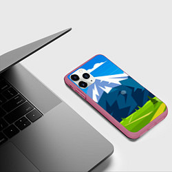Чехол iPhone 11 Pro матовый Горы пейзаж природа вектор, цвет: 3D-малиновый — фото 2