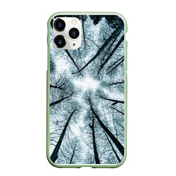 Чехол iPhone 11 Pro матовый Деревья вид снизу мрачный, цвет: 3D-салатовый