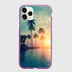 Чехол iPhone 11 Pro матовый Пальмы, цвет: 3D-фиолетовый