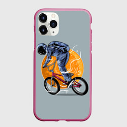 Чехол iPhone 11 Pro матовый Космический велосипедист Z, цвет: 3D-малиновый