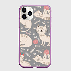 Чехол iPhone 11 Pro матовый Милые кошечки, цвет: 3D-фиолетовый