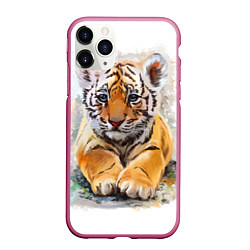 Чехол iPhone 11 Pro матовый Tiger Art, цвет: 3D-малиновый