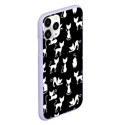 Чехол iPhone 11 Pro матовый КОШКИ БЕЛОЕ НА ЧЕРНОМ, цвет: 3D-светло-сиреневый — фото 2
