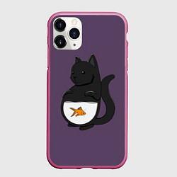 Чехол iPhone 11 Pro матовый Довольный кот, цвет: 3D-малиновый