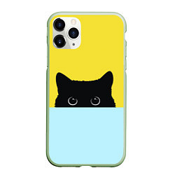 Чехол iPhone 11 Pro матовый Кот в засаде, цвет: 3D-салатовый