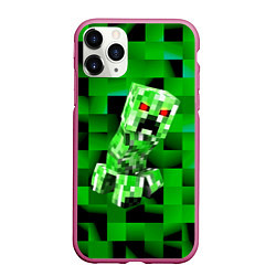 Чехол iPhone 11 Pro матовый Minecraft creeper, цвет: 3D-малиновый