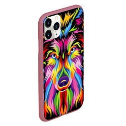 Чехол iPhone 11 Pro матовый Neon wolf, цвет: 3D-малиновый — фото 2