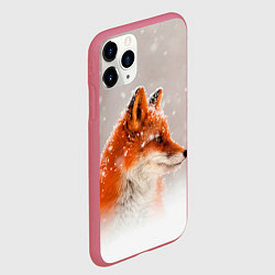 Чехол iPhone 11 Pro матовый Лиса и снег, цвет: 3D-малиновый — фото 2