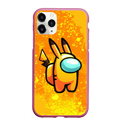 Чехол iPhone 11 Pro матовый AMONG US - Pikachu, цвет: 3D-малиновый