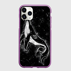 Чехол iPhone 11 Pro матовый Космический Кит, цвет: 3D-фиолетовый