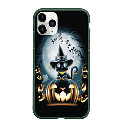 Чехол iPhone 11 Pro матовый Хэллоуин Кот, цвет: 3D-темно-зеленый