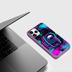 Чехол iPhone 11 Pro матовый NEON AMONG US, цвет: 3D-фиолетовый — фото 2