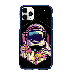 Чехол iPhone 11 Pro матовый Пицца, пончик и космос, цвет: 3D-тёмно-синий