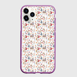 Чехол iPhone 11 Pro матовый Новогодний лес, цвет: 3D-фиолетовый
