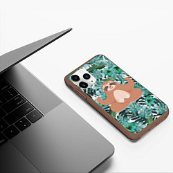 Чехол iPhone 11 Pro матовый Ленивец Йог, цвет: 3D-коричневый — фото 2