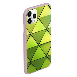 Чехол iPhone 11 Pro матовый Зелёные треугольники, цвет: 3D-розовый — фото 2
