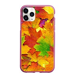 Чехол iPhone 11 Pro матовый Осенние листья, цвет: 3D-малиновый