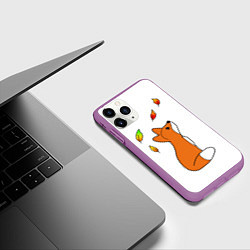 Чехол iPhone 11 Pro матовый Лиса С Листиками, цвет: 3D-фиолетовый — фото 2
