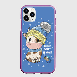 Чехол iPhone 11 Pro матовый Do not worry be happy!, цвет: 3D-фиолетовый