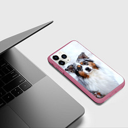 Чехол iPhone 11 Pro матовый Австралийская овчарка, цвет: 3D-малиновый — фото 2