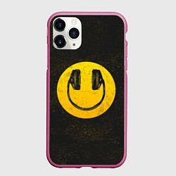 Чехол iPhone 11 Pro матовый Наушники Смайл, цвет: 3D-малиновый